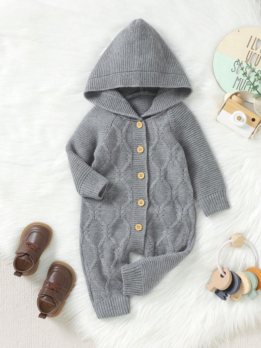 嬰兒女孩粗織針織連體衣 - 灰色 - 查看 1