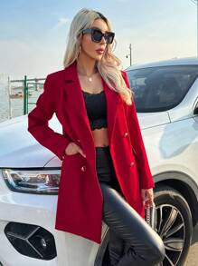 SHEIN Privé Cổ áo Đôi ngực Áo vest - Đỏ - Xem 6