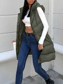 EURMUSE Của phụ nữ Không tay áo có mũ Đệm Áo khoác - Màu Khaki - Xem 5