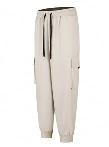 Manfinity Hypemode Men's Plus Size Loose Cargo Pants With Flap Pockets And Side Drawstring Waist - Beige - View 1