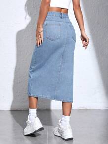 SHEIN PETITE Falda De Mezclilla Con Abertura Alta