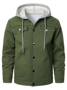 Manfinity Homme Men's Hooded Drawstring Jacket - Army Green - View 2