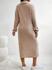 SHEIN Maternity Ribbed Knit Drop Shoulder Dress - Khaki - View 2