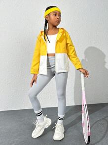 戶外多功能女童連帽防風外套,防風防水,附拉鍊收納口袋,適用於遠足、攀岩、騎行、跑步、訓練等各種運動 - 彩色 - 查看 5