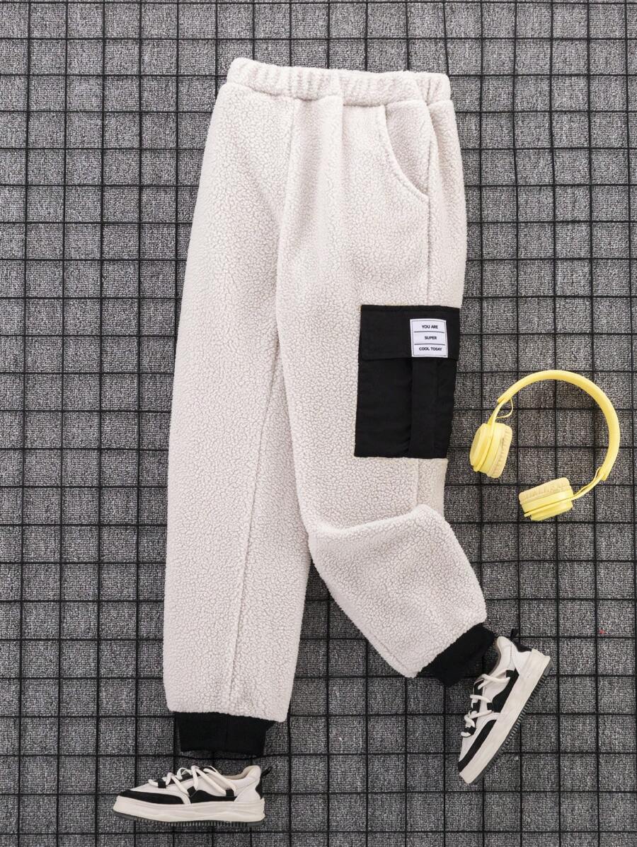 Cậu bé Tween Thư được vá Túi nắp bên cạnh Teddy Quần - Màu be - Xem 1