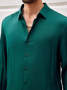 Manfinity Homme 男士翻領襯衫和褲子套裝 - 綠色 - 查看 4