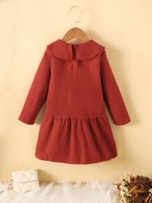 少女酒红色彼得潘领时尚可爱连衣裙秋冬