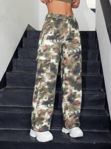 SHEIN EZwear 女士們紮染牛仔工裝褲 - 彩色 - 查看 1