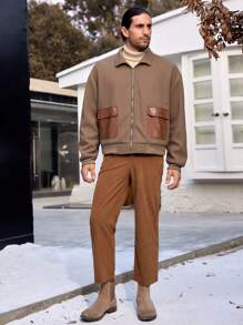 Manfinity Homme Men's Contrast Color Flap Pocket Drop Shoulder Ultra-Loose Overcoat