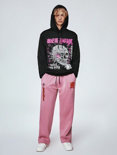 Goth Men's Letter & Skull Pattern Hooded Casual Sweatshirt