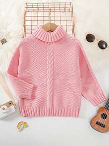 SHEIN 女小童高領插肩袖套頭毛衣 - 粉色 - 查看 3