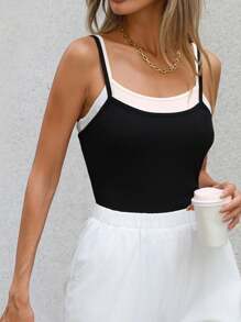 SHEIN Essnce 2 In 1 Cami Bodysuit - Black and White - View 1