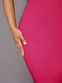 SHEIN SXY 女裝純色無肩帶連身裙 - 玫紅色 - 查看 5