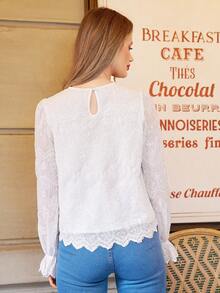 SHEIN Frenchy Women's Lace Flare Sleeve Blouse - White - View 4
