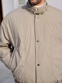 Manfinity Homme Abrigo acolchado con cierre de cremallera y botones a presión talla grande para hombre