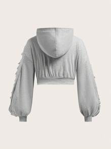 SHEIN Coolane 加大码破洞落肩拉链抽绳卫衣 - 灰色 - 查看 2
