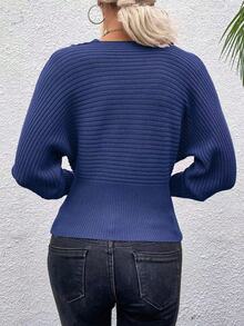 SHEIN Essnce 拼接蕾絲蝙蝠袖純色毛衣 - 藏蓝色 - 查看 2