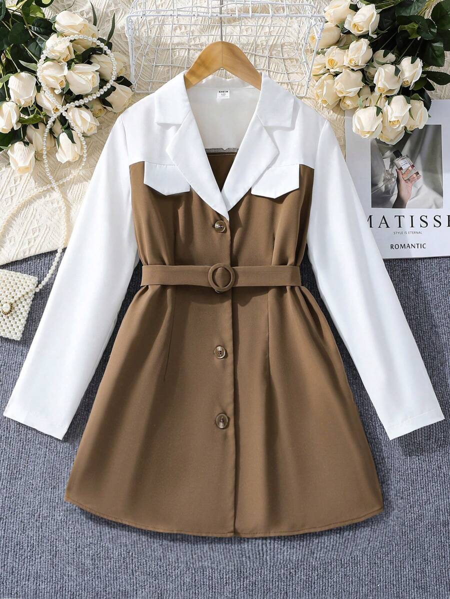 SHEIN Tween Girls' Cool Spliced Shirt - Multicolor - View 1