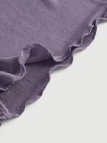 SHEIN MOD 大碼垂領喇叭袖後綁帶褶邊T恤 - 紫色 - 查看 3