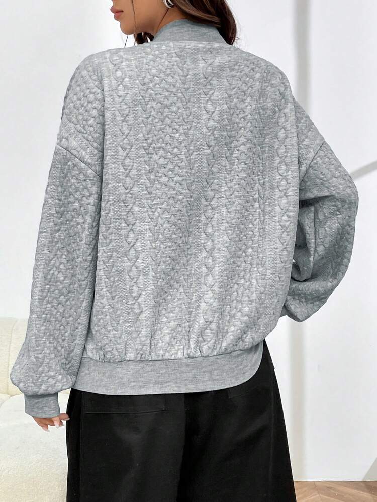 Solid Color Button Closure Drop Shoulder Women's Jacket With Letter Patches