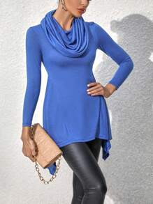 SHEIN LUNE 女性不對稱洋裝帶垂褶設計 - 藍色 - 查看 6