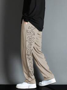 Manfinity Homme 男士字母印花直筒運動長褲 - 杏色 - 查看 1