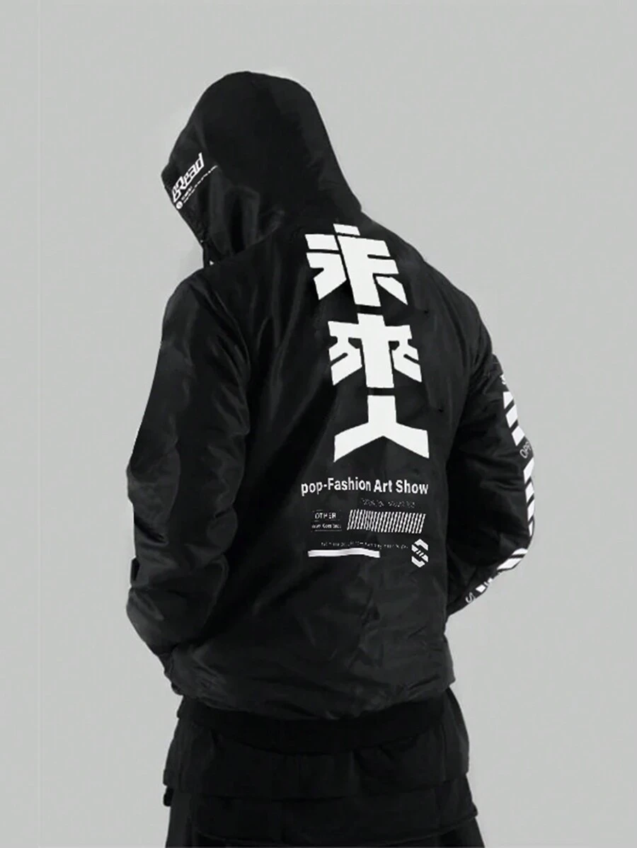 Manfinity Hypemode Nam Lỏng lẻo Thả vai Lá thư In Áo Zip Up Hoodie - màu đen - Xem 1