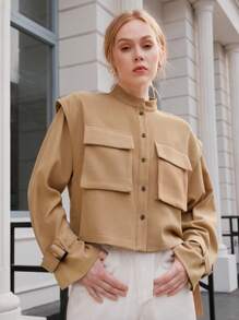 Anewsta Túi có nắp Khóa Cổ tay áo Mặt trước Áo khoác - Lạc đà - Xem 1