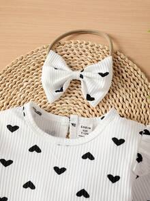 嬰兒女孩心形印花荷葉邊連身衣和連身裙和頭帶 - 彩色 - 查看 3