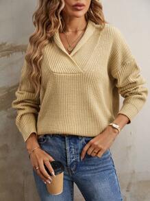 EMERY ROSE بلوزة محبوكة بأكتاف متساقطة للخريف والشتاء - كاكي - مشاهدة 1