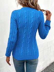EMERY ROSE 纯色绞花针织套头衫秋冬毛衣 - 藍色 - 查看 3