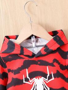 嬰兒男孩蜘蛛圖案連帽衫和字母圖案長款長褲套裝 - 紅色 - 查看 3