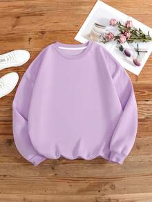 SHEIN EZwear Plus Size Letter Print Drop Shoulder Sweatshirt - Purple - View 2