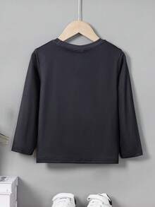 SHEIN 男童大學風圓領長袖T卹 - 黑色 - 查看 2