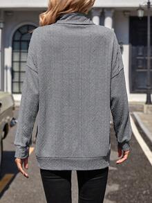 SHEIN LUNE Xám Cổ cao Thả vai Áo nỉ - Xám - Xem 2