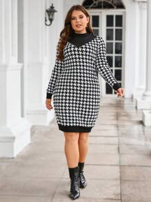 SHEIN Clasi Kích thước lớn Của phụ nữ Họa tiết Nanh sói Phù hợp Váy bodycon - Đen và trắng - Xem 3