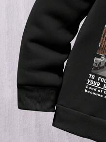 青少年男童休閒風景印花帽衫和運動長褲，保暖 - 黑色 - 查看 4