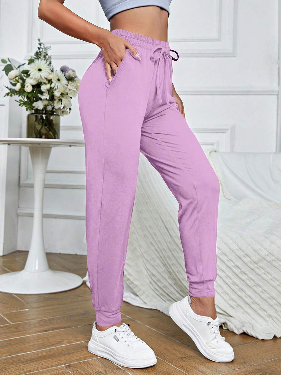 RueChic Soft Sports Pants With Slanted Pockets - Pink - View 1