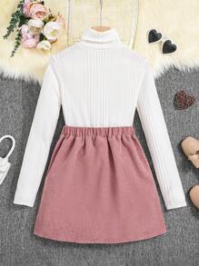 Thiếu niên cô gái Áo cao cổ Áo thun & Nút phía trước Váy - Bụi hồng - Xem 2