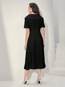 Modelyn Navy Style Double Breasted Dress With Lapel Collar - Black - View 2