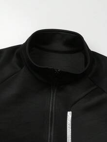Manfinity Sport Corelite 男士拉鍊運動夾克拉幹袖運動上衣 - 黑色 - 查看 6