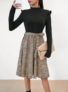 SHEIN Unity 滿版印花褶邊繫腰帶洋裝 - 彩色 - 查看 6