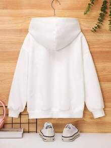 SHEIN 少女款单件印花落肩卫衣 - 白色 - 查看 2