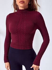 Yoga Basic Camiseta Deportiva Sólida Con Cuello Alto En Colores Lisos - Burdeos - Ver 3