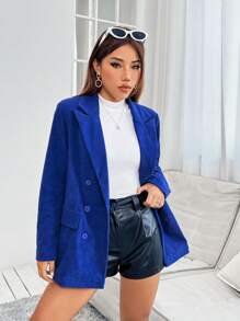 SHEIN Unity Đôi ngực Vải to sợi Áo vest - Màu xanh lam - Xem 3