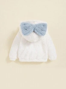 SHEIN Baby Girl Bow Front Fuzzy Sweatshirt - Blue and White - View 2