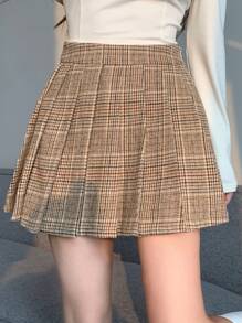 Dazy Star 格紋印花百褶裙 - 棕色 - 查看 8