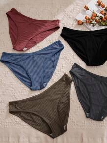 Women's Casual Plain Slight Stretch Ribbed Bikini Briefs 5 Pack Multicolored Underwear - Multicolor - View 4
