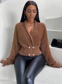 VaVaBold Shawl Collar Double Breasted Drop Shoulder Cardigan