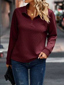 SHEIN LUNE Sudadera unicolor con cremallera media - Burdeos - Ver 3